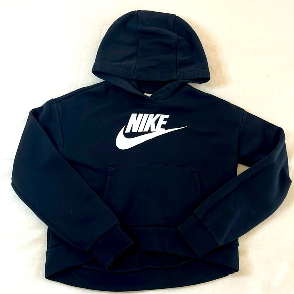 Girls Nike Black with White Logo Hooded Sweatshirt Size Medium